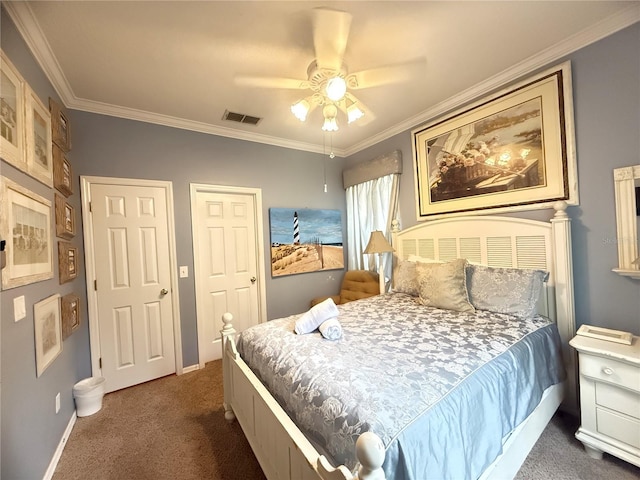 8557 La Isla Dr, Kissimmee, FL 34747 - bedroom featuring carpet flooring, crown molding, ceiling fan, and baseboards