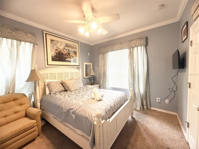 8557 La Isla Dr, Kissimmee, FL 34747 - carpeted bedroom with ornamental molding, baseboards, and a ceiling fan