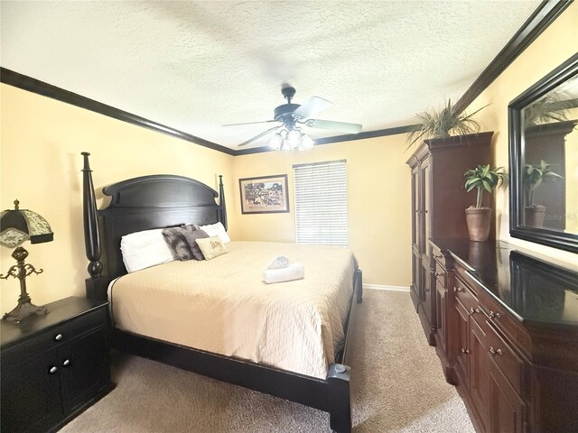 8557 La Isla Dr, Kissimmee, FL 34747 - bedroom featuring crown molding, light carpet, ceiling fan, a textured ceiling, and baseboards