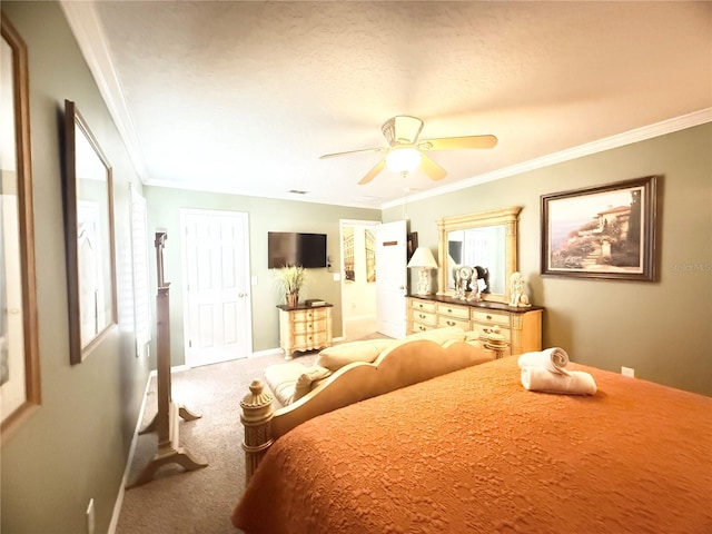 8557 La Isla Dr, Kissimmee, FL 34747 - carpeted bedroom featuring crown molding, a ceiling fan, and baseboards