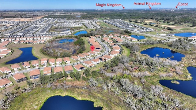 aerial view with a water view