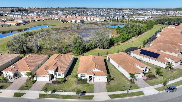 aerial view with a water view