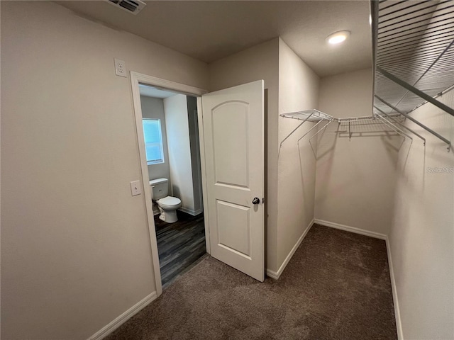 spacious closet with dark carpet