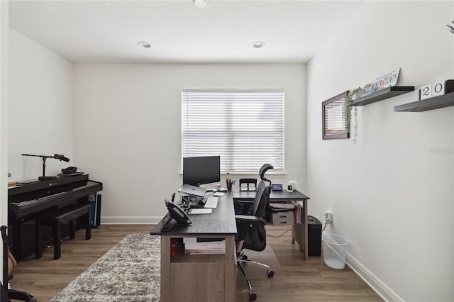 home office featuring wood-type flooring