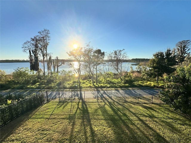 view of yard with a water view