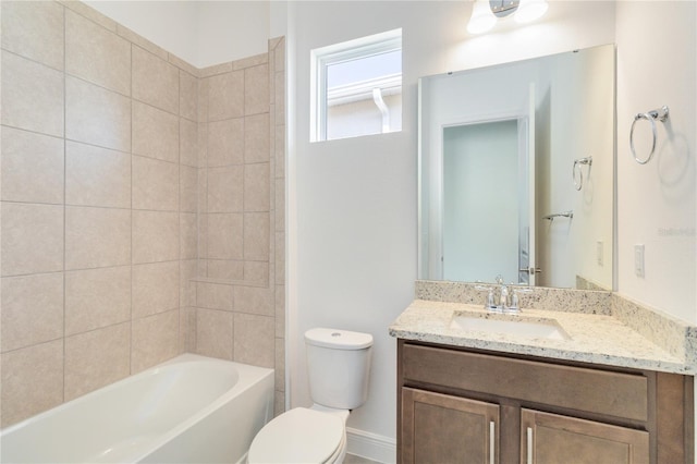 full bathroom featuring shower / tub combination, vanity, and toilet