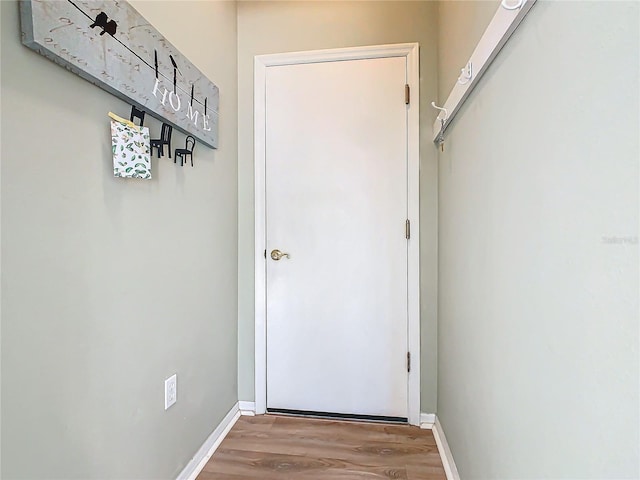 doorway with wood-type flooring