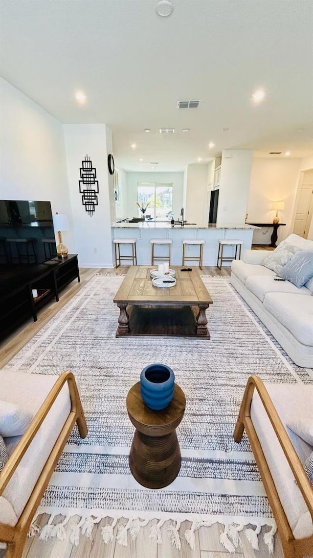 living room with light wood-type flooring