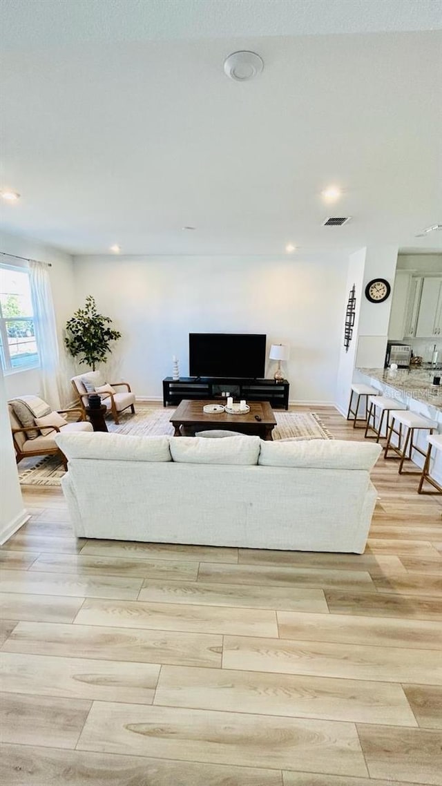 living room with light hardwood / wood-style floors