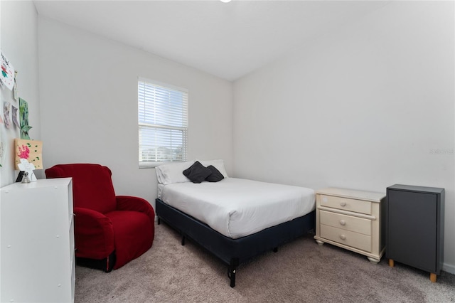 bedroom with light carpet