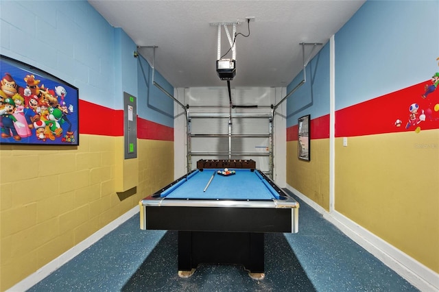 playroom with electric panel and billiards