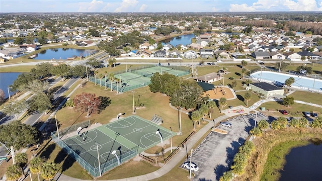 aerial view with a water view