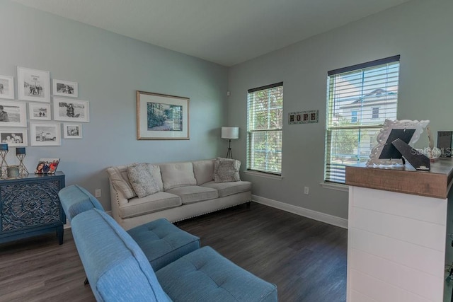 living room featuring dark hardwood / wood-style flooring and plenty of natural light