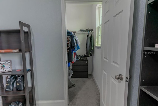 spacious closet with light colored carpet