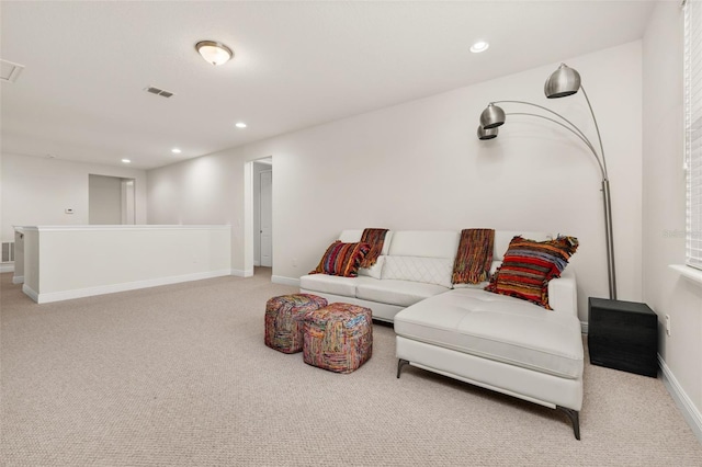 living room featuring light colored carpet