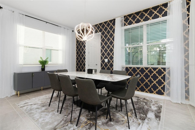 dining area with light tile patterned floors