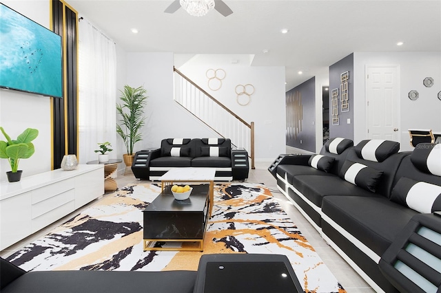 living room featuring ceiling fan