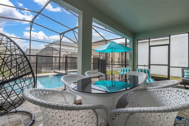 view of swimming pool with a patio