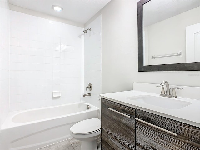 full bathroom with tile patterned floors, vanity, toilet, and bathing tub / shower combination