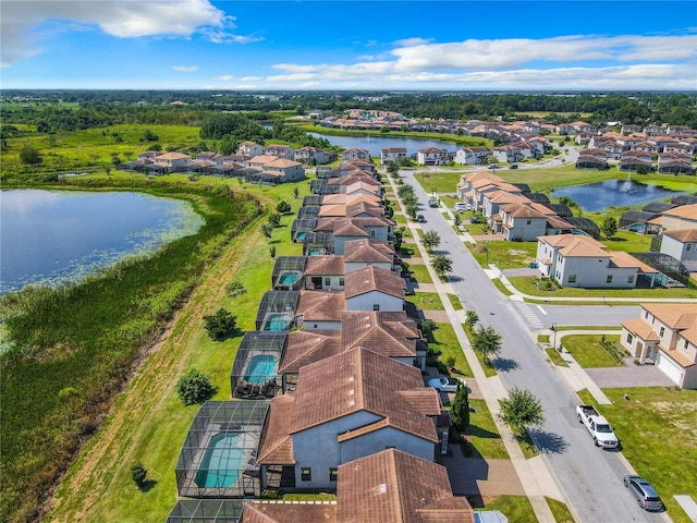 aerial view with a water view