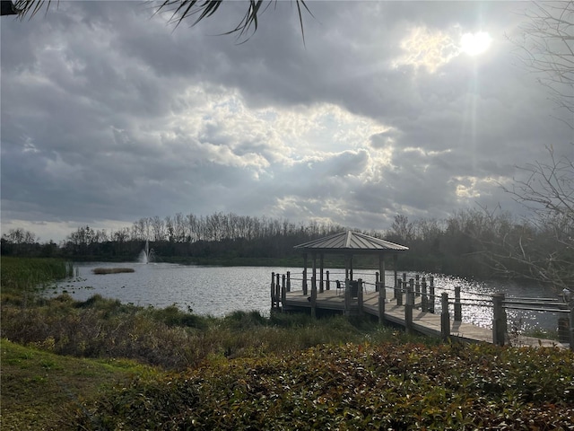 dock area featuring a water view