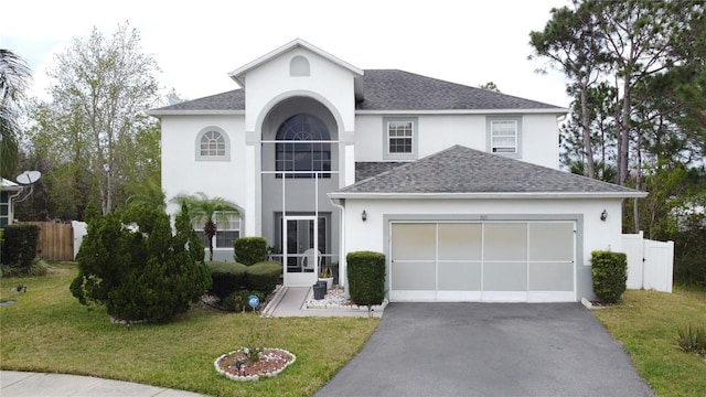 view of front of house with a garage and a front yard