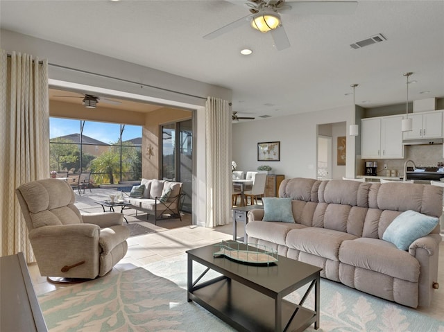 living room featuring sink