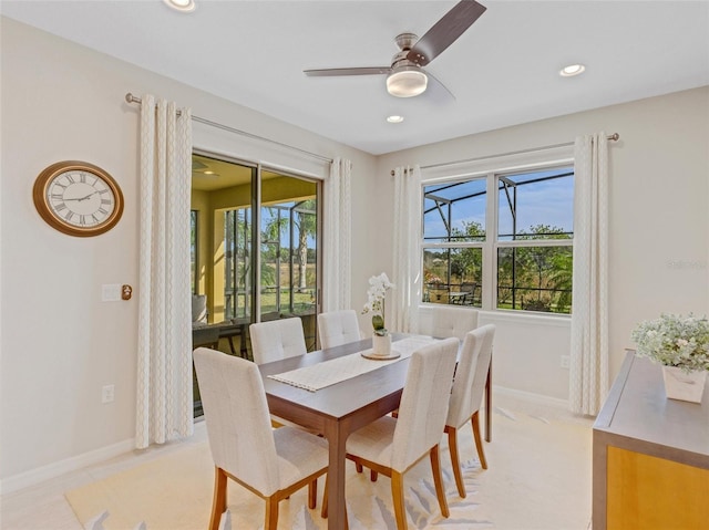 dining area featuring ceiling fan