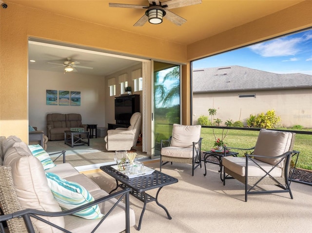 view of patio / terrace featuring an outdoor hangout area and ceiling fan