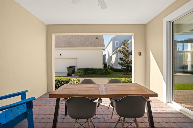 interior space featuring ceiling fan