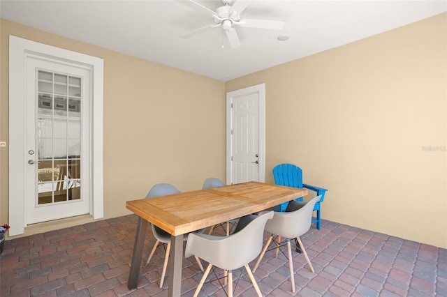 dining area featuring ceiling fan