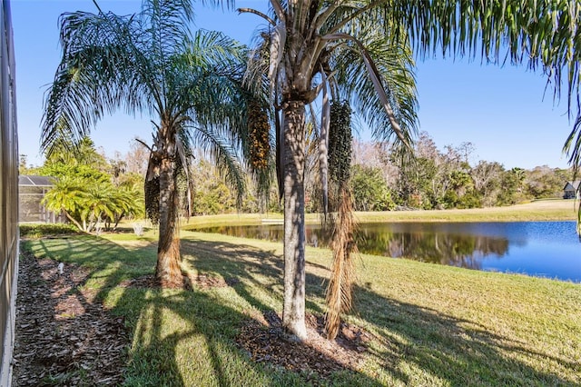 view of yard with a water view