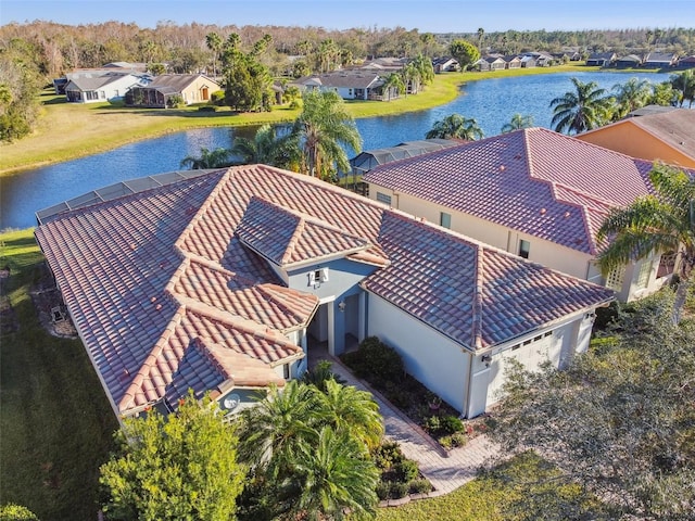 aerial view with a water view