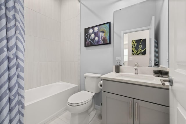 full bathroom with tile patterned floors, vanity, shower / bath combination with curtain, and toilet