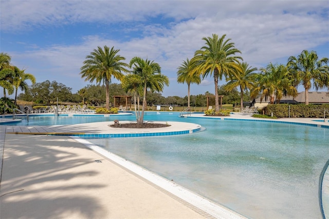 view of swimming pool with a patio