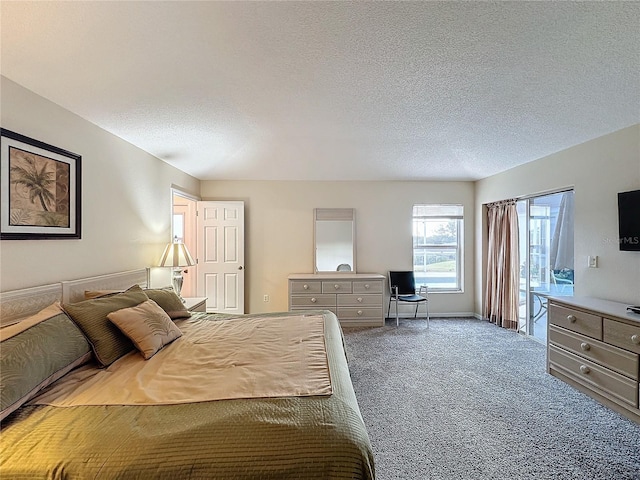 bedroom with carpet flooring and a textured ceiling