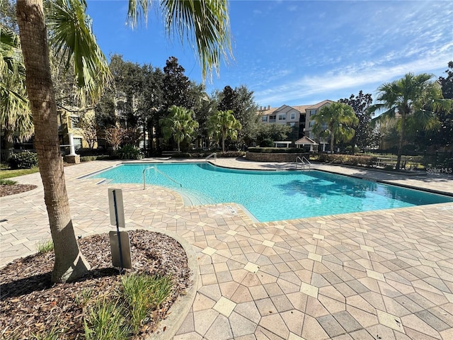 view of swimming pool with a patio area