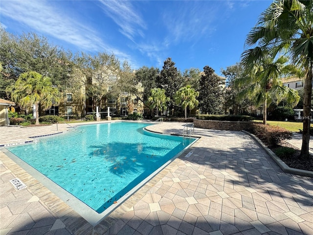 view of swimming pool with a patio area