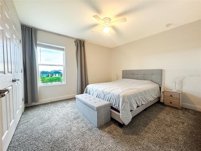 bedroom featuring carpet floors and ceiling fan