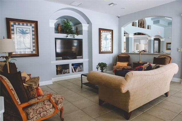 view of tiled living room