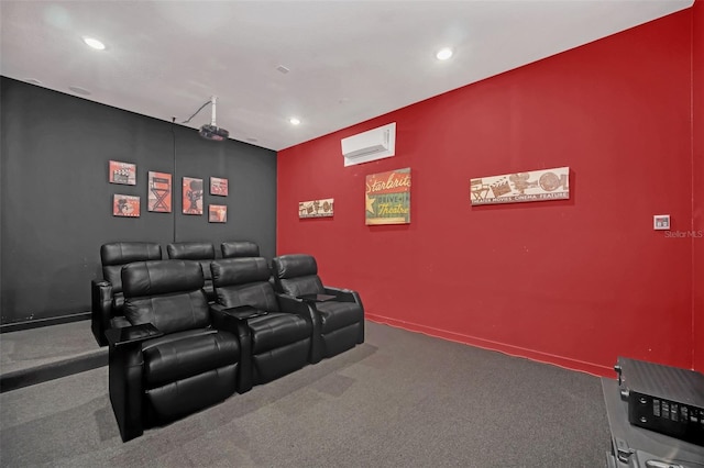 cinema room with a wall unit AC and carpet