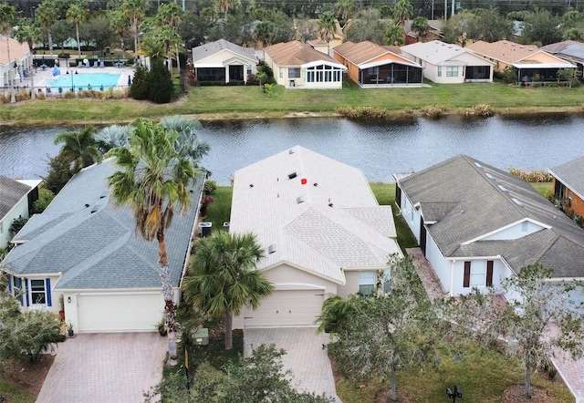 bird's eye view featuring a water view