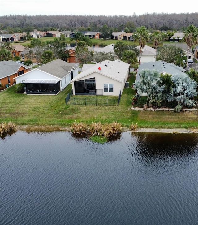 bird's eye view featuring a water view