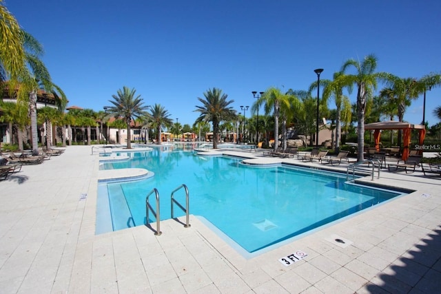 view of swimming pool with a patio