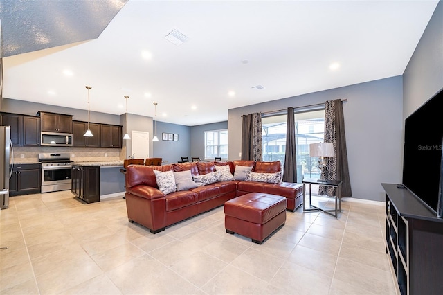 view of tiled living room