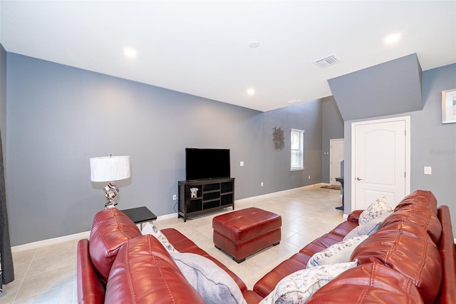 living room featuring light tile patterned flooring