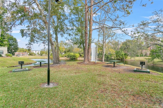 view of yard with a water view