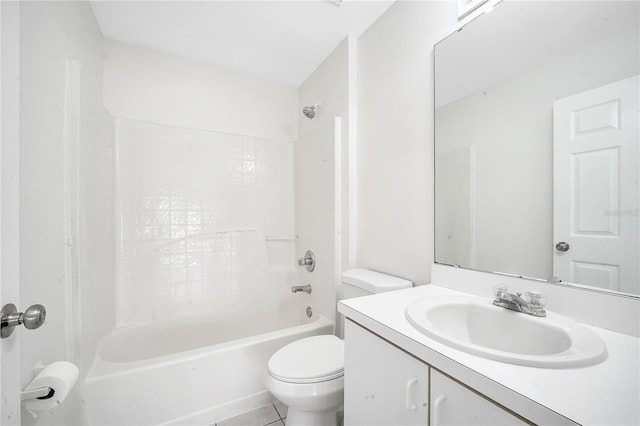 full bathroom with tile patterned flooring, vanity, shower / bathtub combination, and toilet