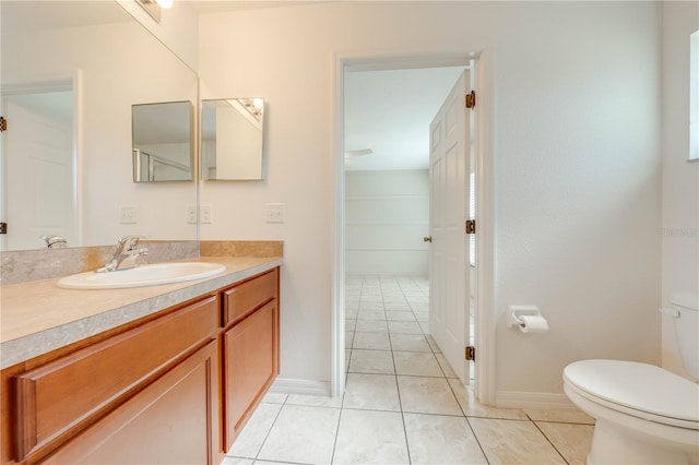 bathroom with tile patterned flooring, vanity, and toilet