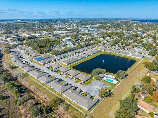 aerial view with a water view